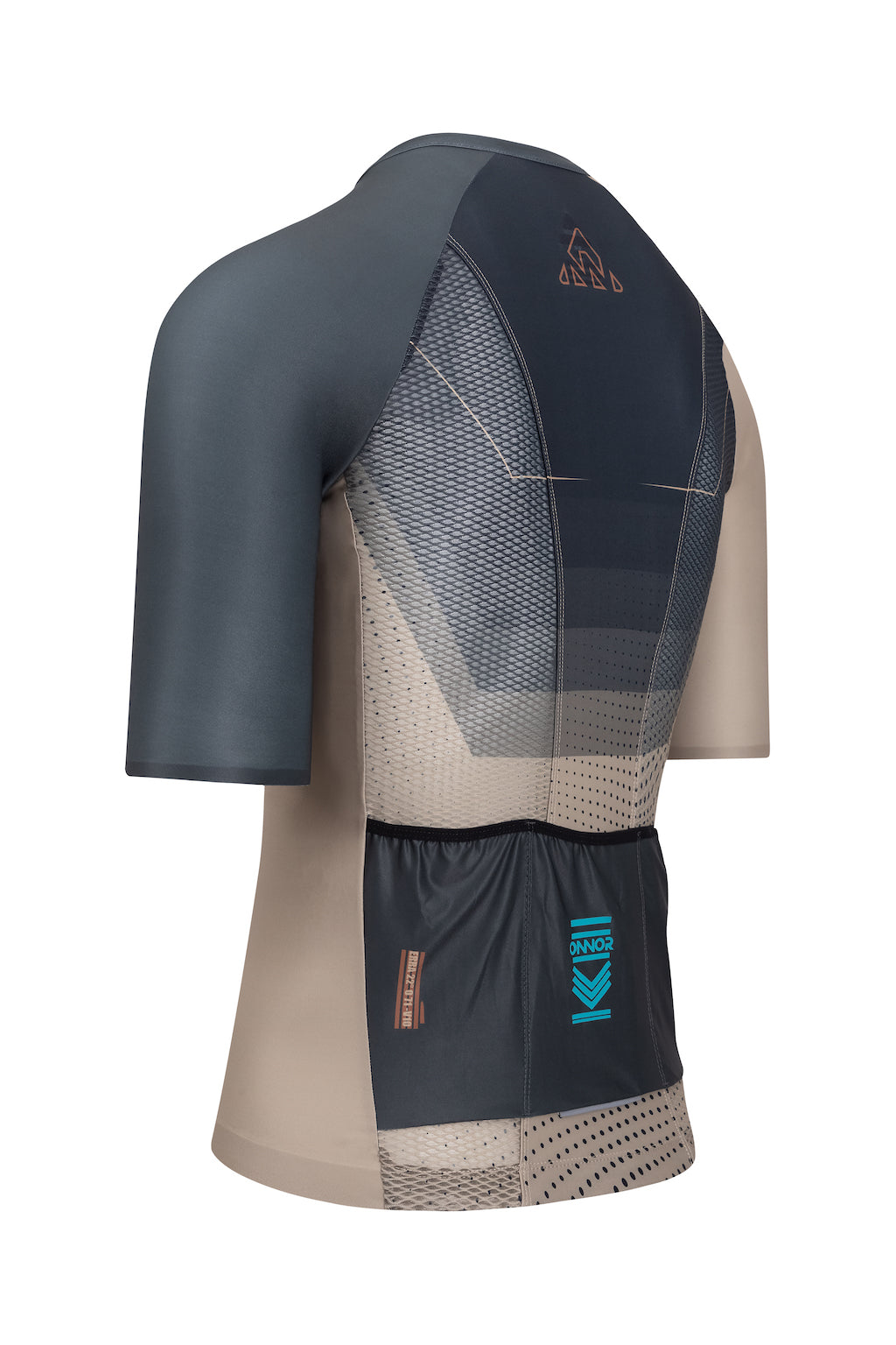 A men's cycling garment with short sleeves. The garment has a sporty design and is equipped with multiple pockets for storing essentials.