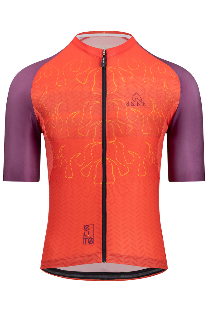 Men's Elite Cycling Jersey Short Sleeve - Orange / Burgundy - men's orange / burgundy jerseys short sleeve - Men's Elite Cycling Jersey Short Sleeve - Orange / Burgundy