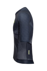 A male rider wearing a stylish cycling jersey with short sleeves. This men's cycling tee is designed to enhance performance and provide maximum comfort during rides.