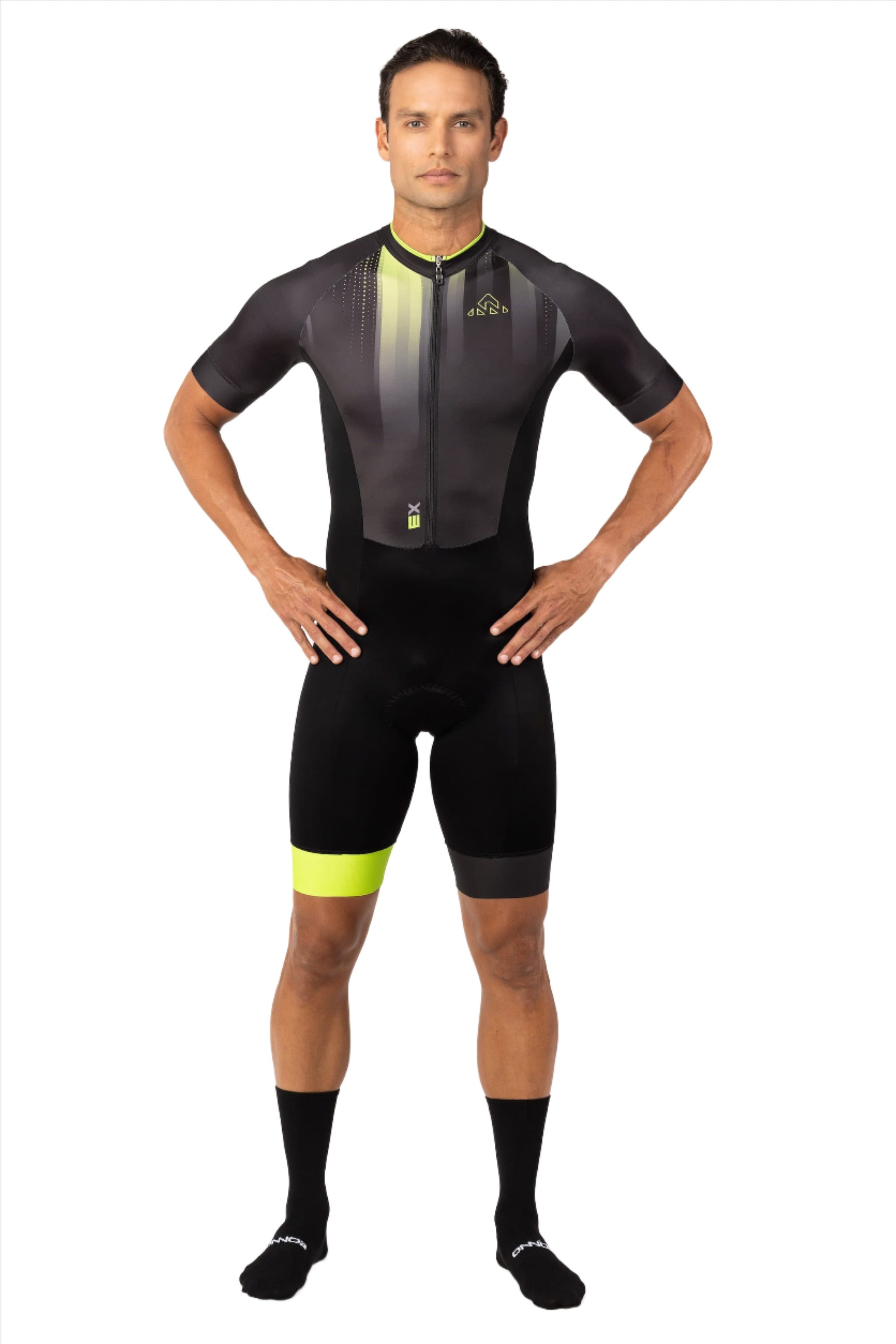 triathlon shop - men's black trisuit short sleeve comfortable for long rides