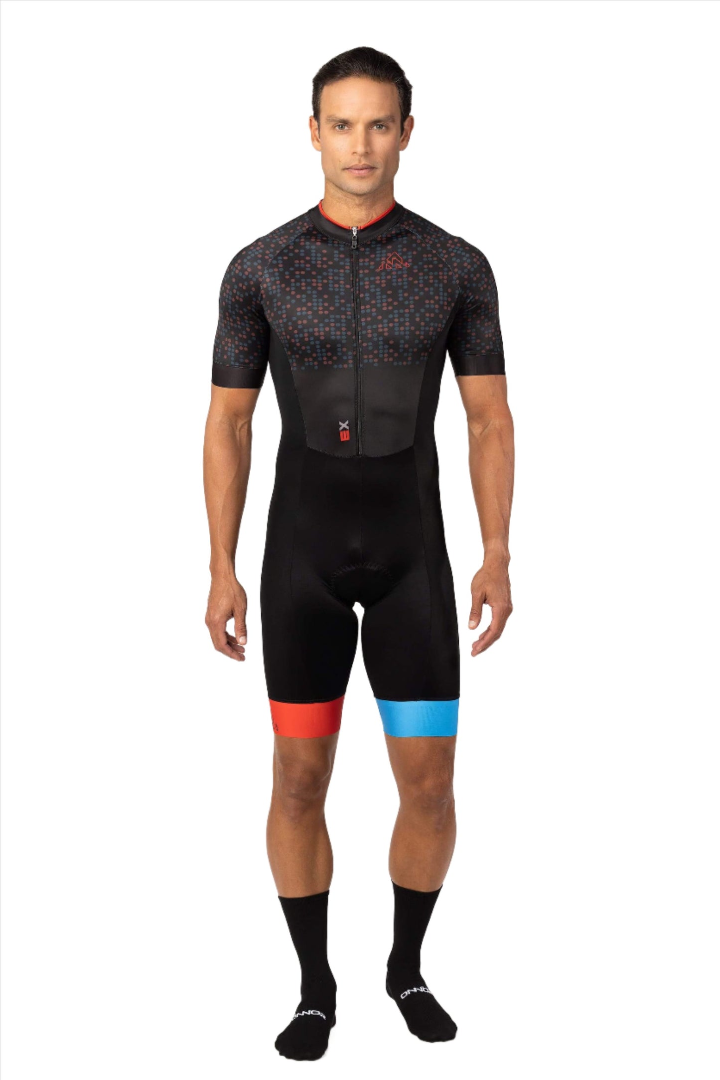 triathlon gear - mens black tri suit short sleeve with pockets for long rides