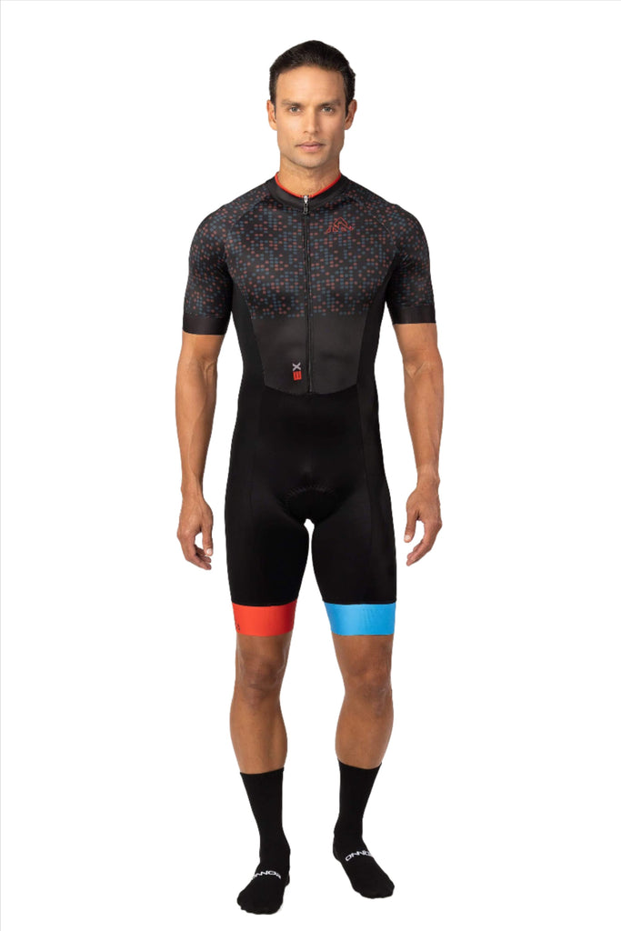Men's Molecule Expert Triathlon Trisuit - men's black trisuits short sleeve - triathlon gear - mens black tri suit short sleeve with pockets for long rides