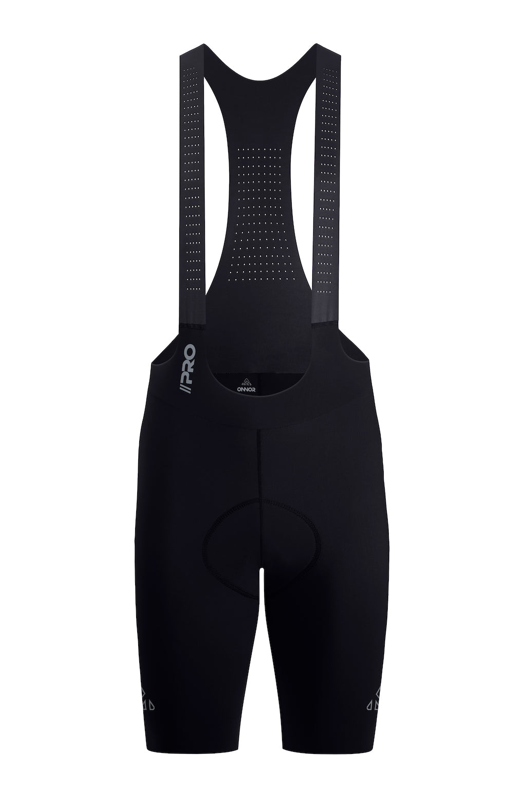 Men's Seamless Cycling Bib Shorts in Black - Front View, High-Performance, Breathable Fabric