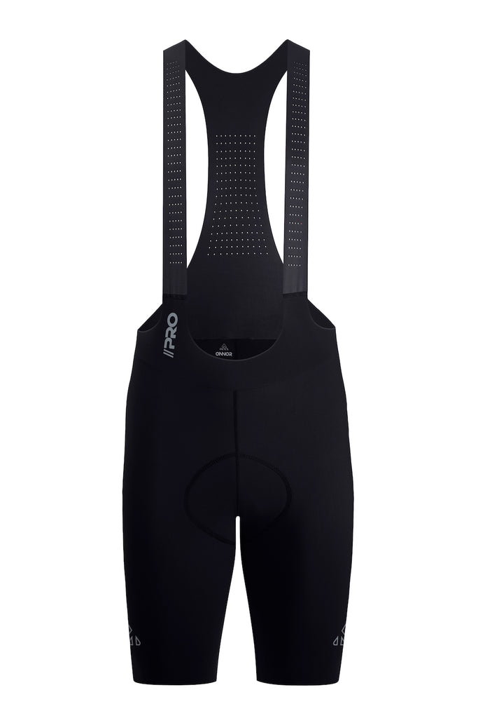 Black Men's Seamless Cycling Bib Shorts - men's black bib shorts - Men's Seamless Cycling Bib Shorts in Black - Front View, High-Performance, Breathable Fabric