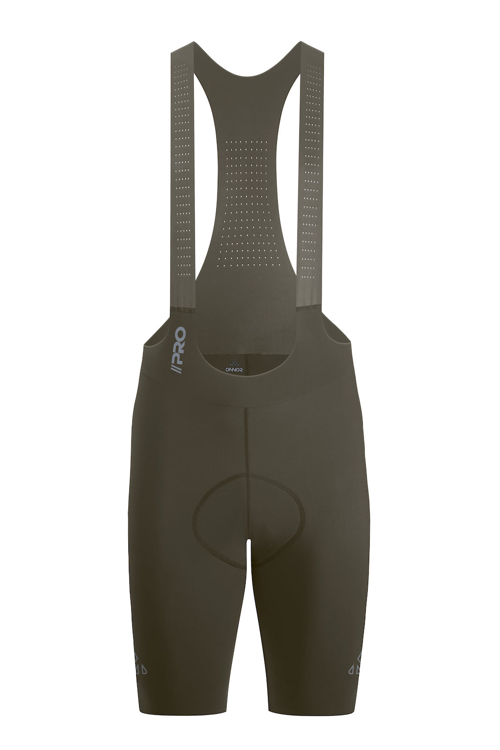 Men's Seamless Cycling Bib Shorts in Olive Green - Front View, Durable Construction, Precision Fit