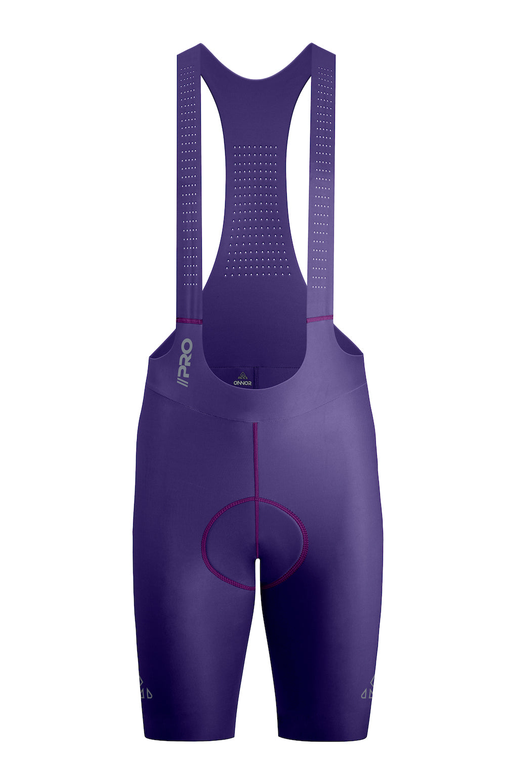 Men's Seamless Cycling Bib Shorts in Purple - Front View, Competitive Gear, Muscle Support