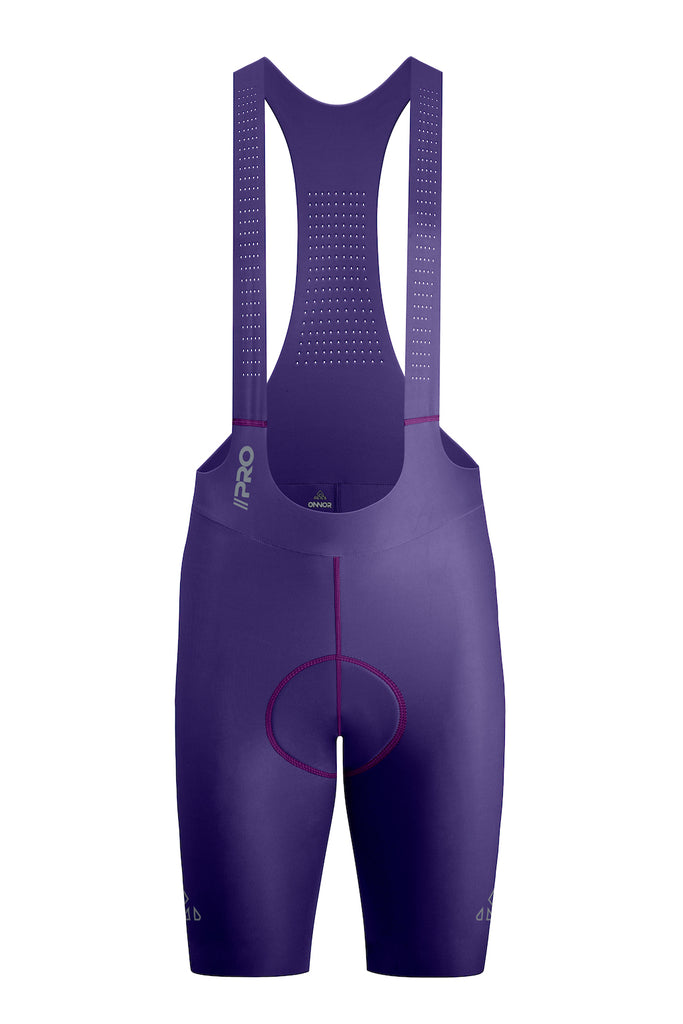 Purple Men's Seamless Cycling Bib Shorts - men's purple bib shorts - Men's Seamless Cycling Bib Shorts in Purple - Front View, Competitive Gear, Muscle Support