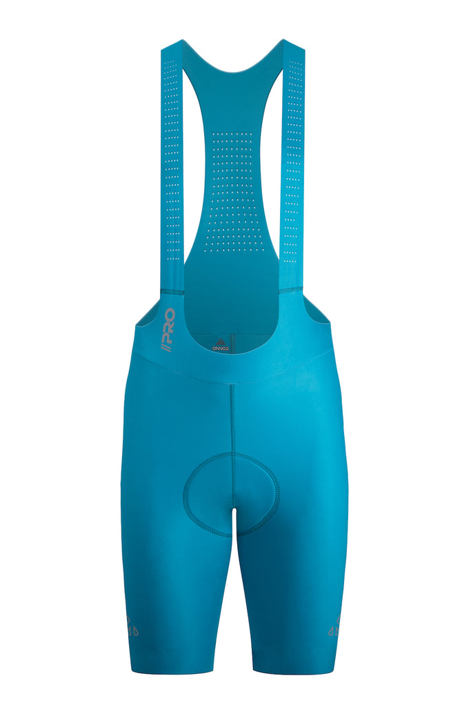 Turquoise Men's Seamless Cycling Bib Shorts - men's turquoise bib shorts - Men's Seamless Cycling Bib Shorts in Turquoise - Front View, Secure Fit, Stretch Fabric