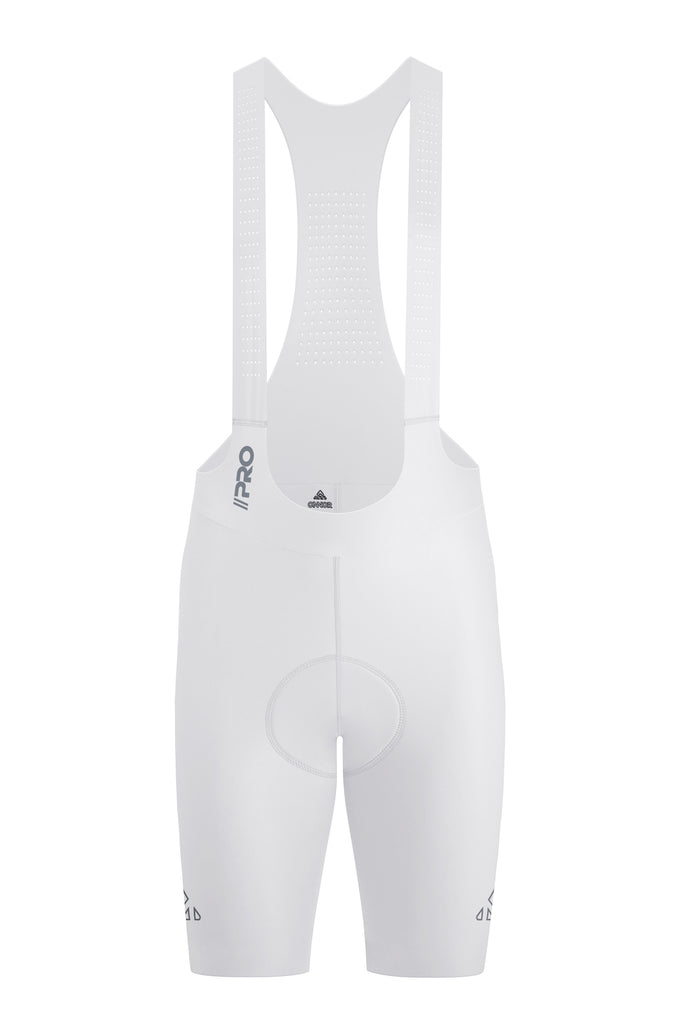 White Men's Seamless Cycling Bib Shorts - men's white bib shorts - Men's Seamless Cycling Bib Shorts in White - Front View, Performance Optimized, Lightweight
