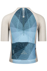 A men's biking top with short sleeves. The top has a fitted silhouette and a zippered front for easy ventilation.