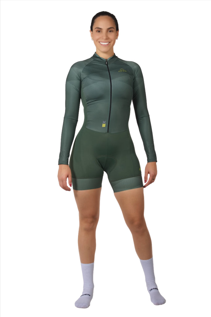 Women's Limemba Expert Cycling Skinsuit Long Sleeve - women's lime skinsuits long sleeve - bike athletic wear - women's lime cycling suit long sleeve lightweigh for professional rider for long distances
