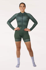 bicycle gear wear - women's lime cycling suit long sleeve with chamois for amateur rider for long rides