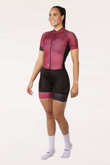 cycle wear - womens purple wine cycling aerosuit short sleeve with pockets for amateur biker for long rides