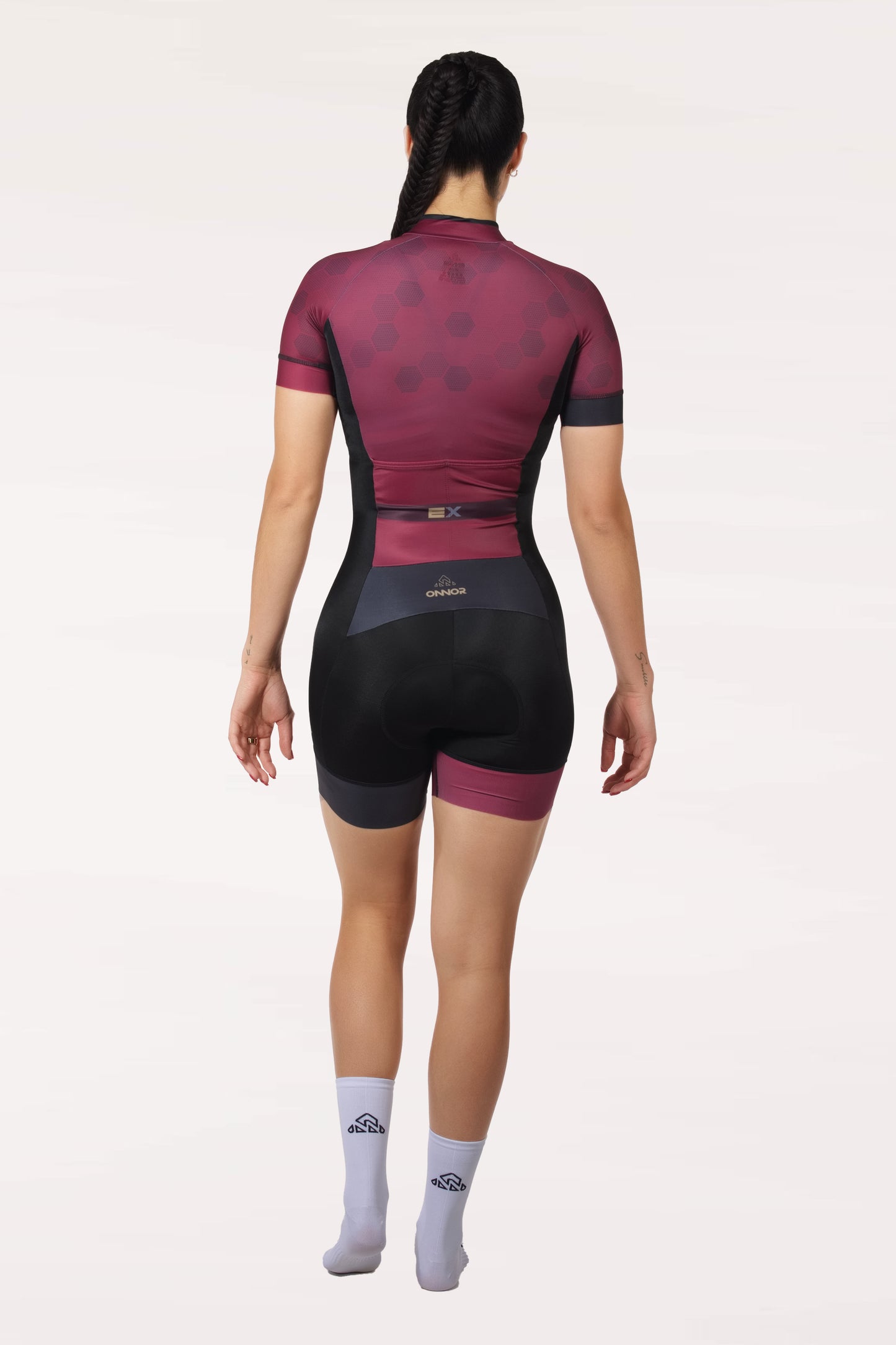 road bike clothing - womens purple wine cycling skinsuit short sleeve with chamois for amateur biker for long rides