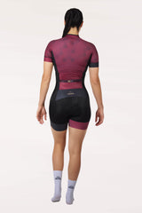 road bike clothing - womens purple wine cycling skinsuit short sleeve with chamois for amateur biker for long rides