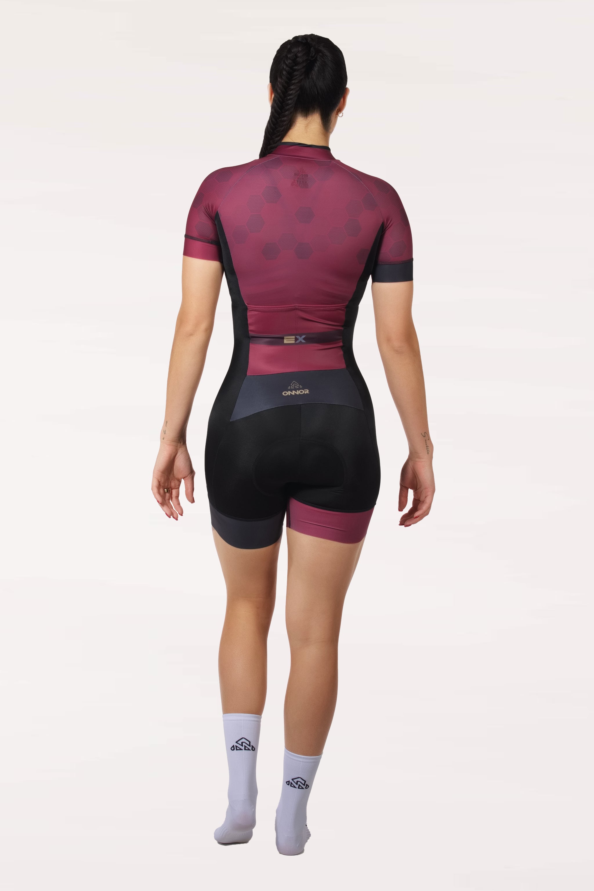 road bike clothing - womens purple wine cycling skinsuit short sleeve with chamois for amateur biker for long rides