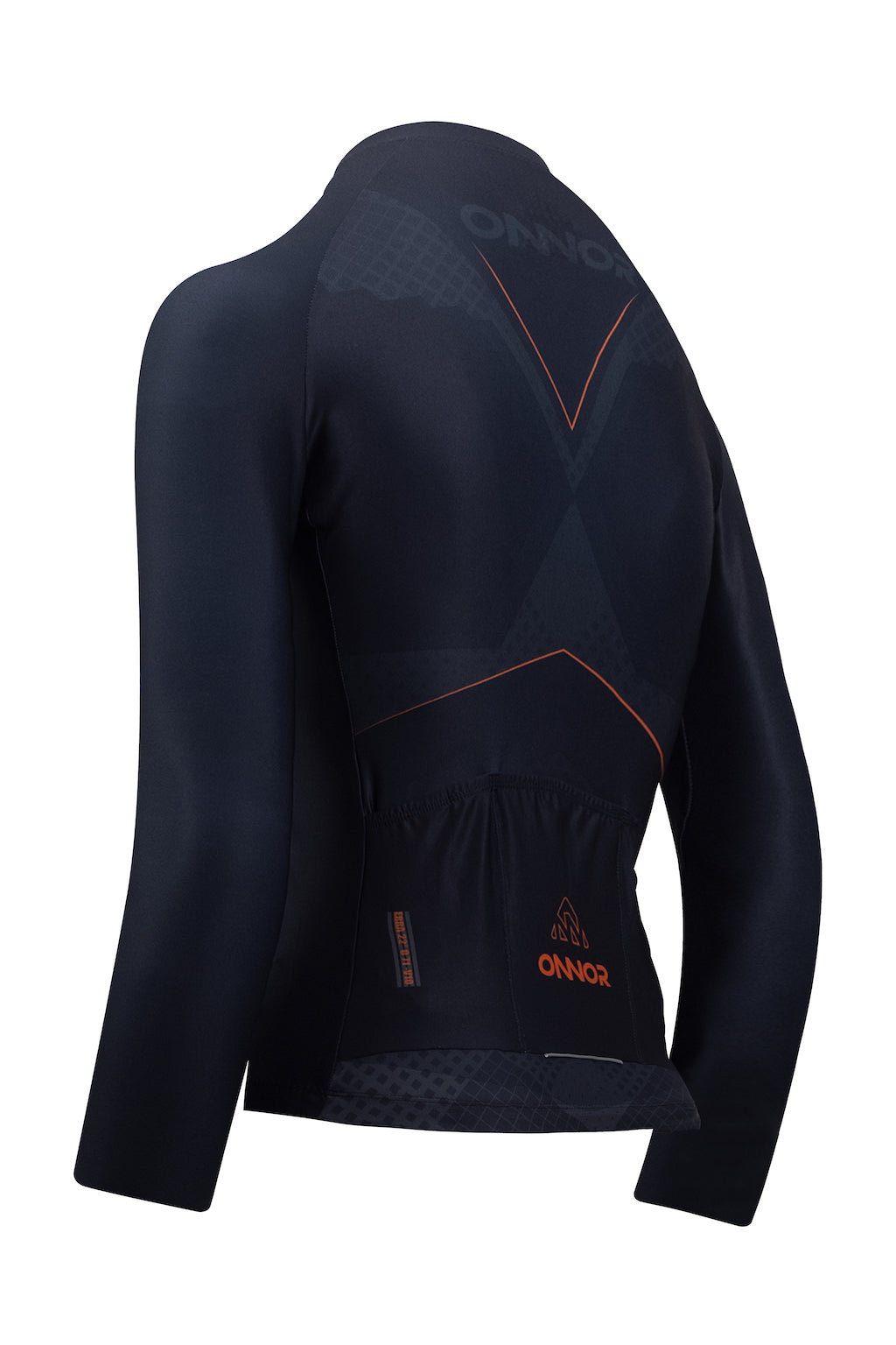 A professional female rider sporting a long-sleeved women's cycling shirt. The jersey has extended sleeves, ensuring full arm coverage and protection. It is designed for women cyclists and features a tailored fit. This women's cycling top is specially crafted for cooler weather and provides optimal comfort and style.