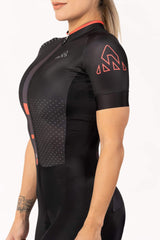 road bike clothing - womens black cycling aero suit with pockets for amateur biker for long distances