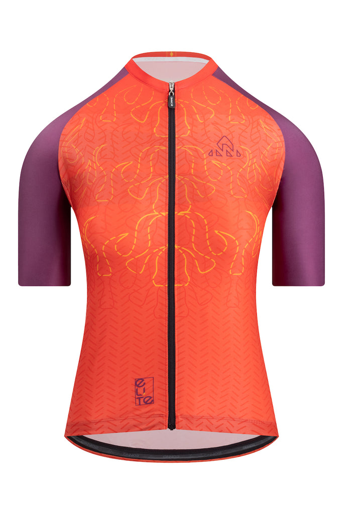 Women's Elite Cycling Jersey Short Sleeve - Orange / Burgundy - women's orange / burgundy jerseys short sleeve - Women's Orange / Burgundy Cycling Jersey Short Sleeve