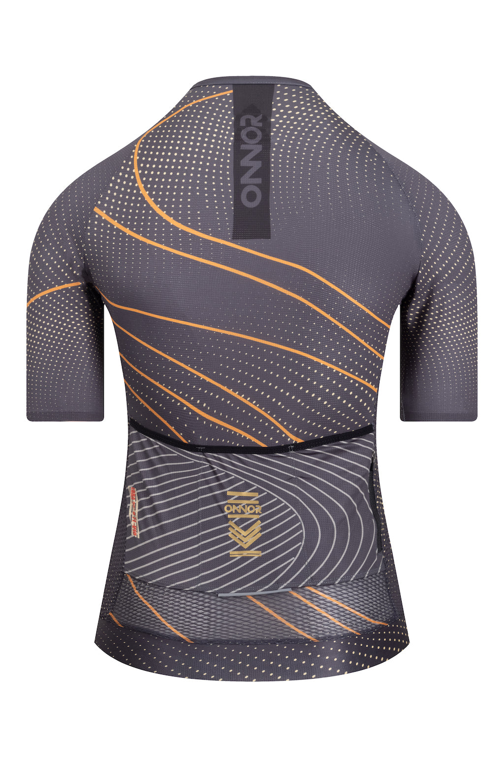 A women's cycling wear in a short sleeve design, presented on a professional cyclist. The wear is engineered to optimize performance and minimize wind resistance.