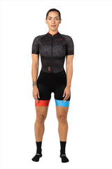 triathlon shop - womens black tri suit short sleeve comfortable for long rides
