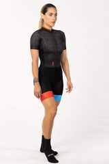 triathlon gear - womens black triathlon suit short sleeve with chamois for long rides