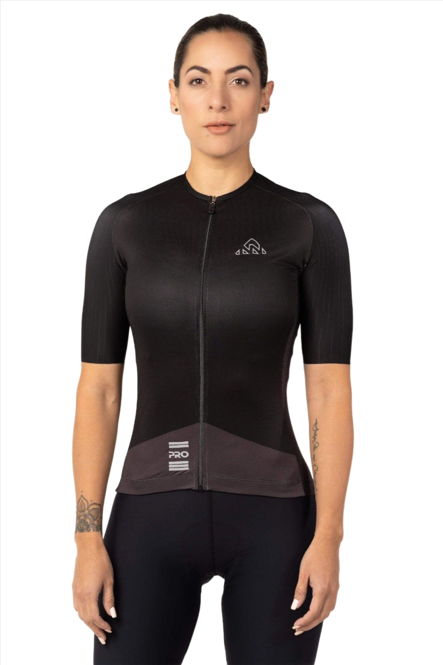Women's black cycling jersey short sleeve