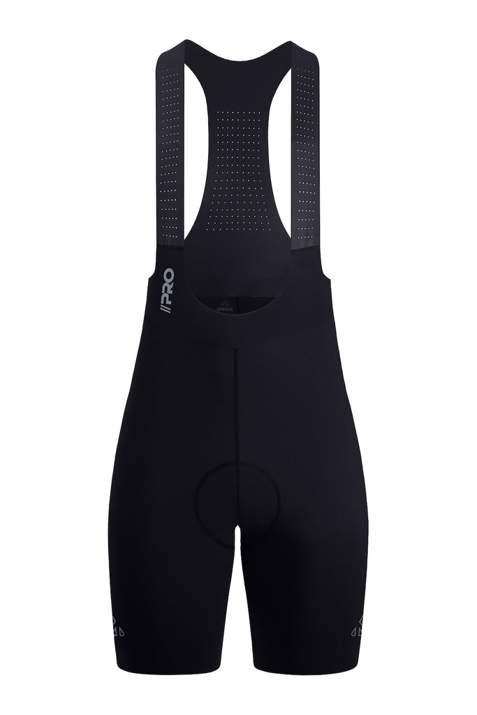 Black Women's Seamless Cycling Bib Shorts - women's black bib shorts - Women's Seamless Cycling Bib Shorts in Black - Front View, Comfort Fit, Durable Material