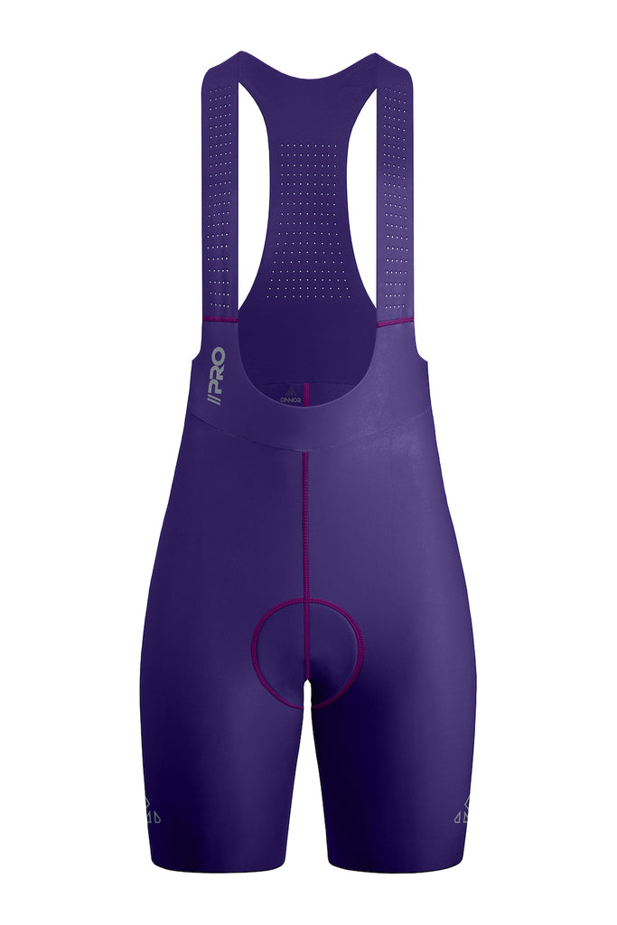 Purple Women's Seamless Cycling Bib Shorts - women's purple bib shorts - Women's Seamless Cycling Bib Shorts in Purple - Front View, Fashionable, All-Day Comfort