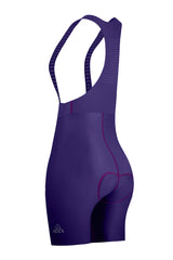 womens purple cycle bibs padded for professional cyclists with mesh straps