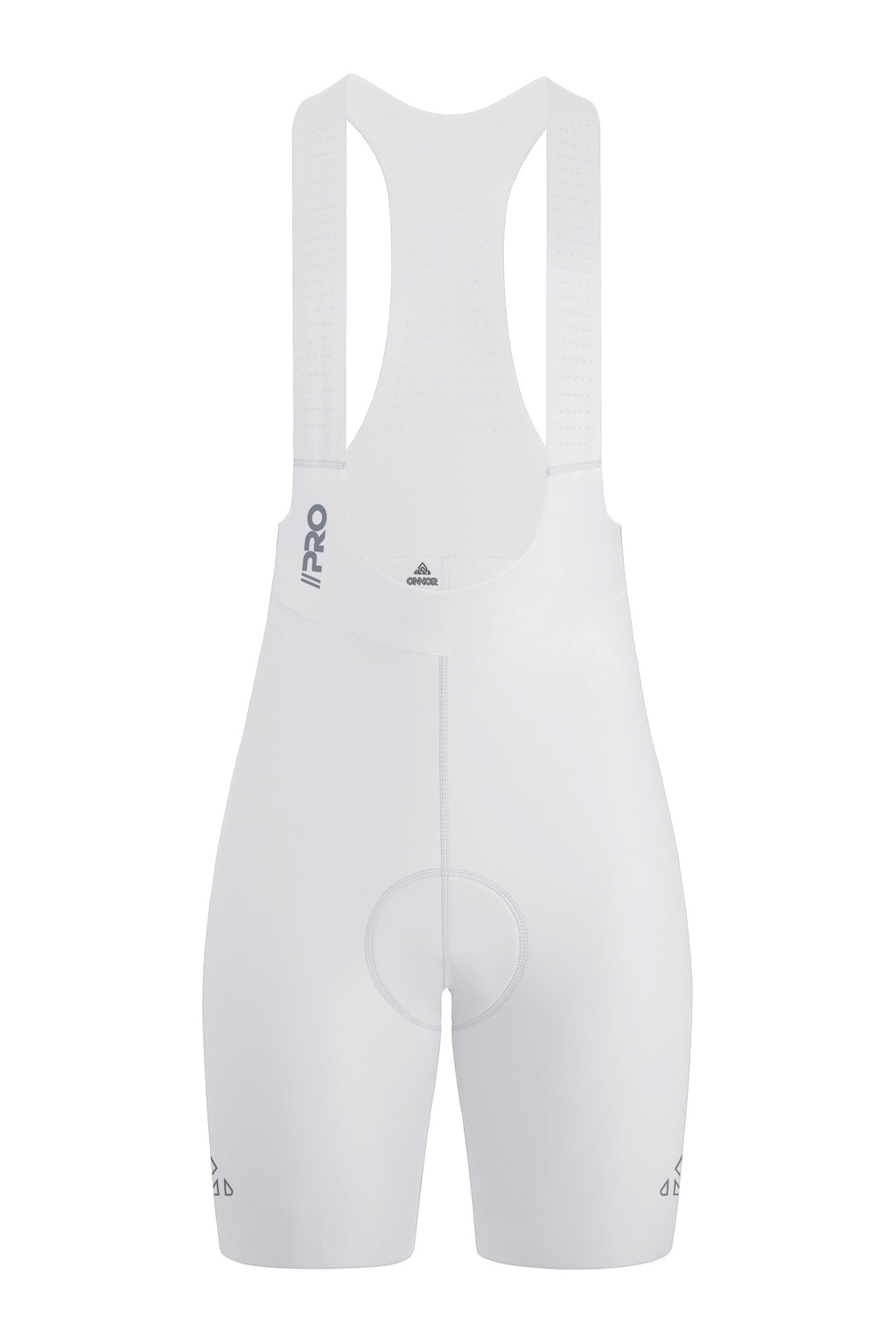 Women's Seamless Cycling Bib Shorts in White - Front View, Sleek Design, Anti-Slip Grippers