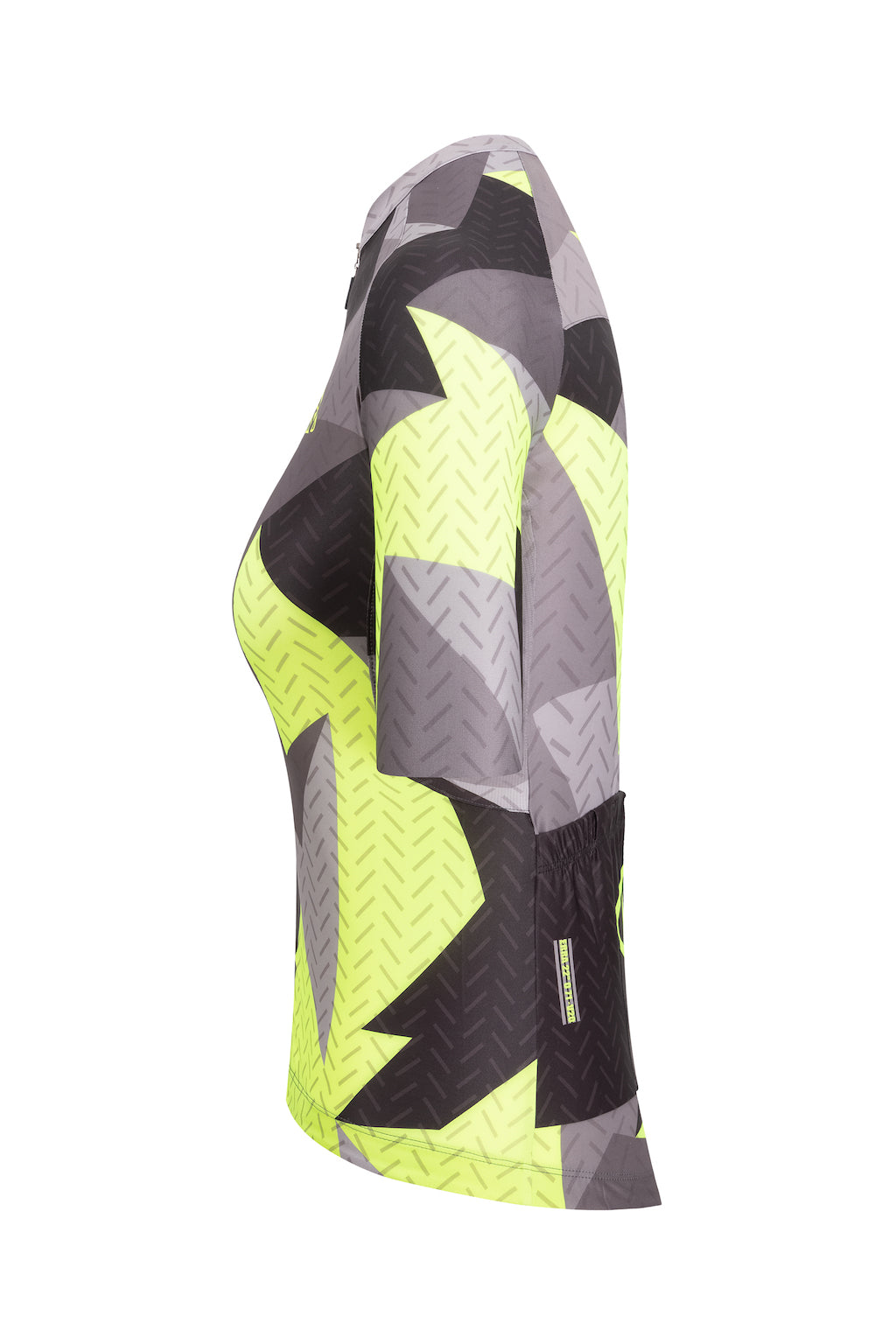 A close-up of a ladies' biking jersey with short sleeves, showcasing a modern and feminine style for cycling enthusiasts.